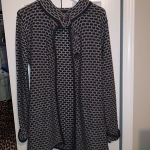 long gray and white overcoat